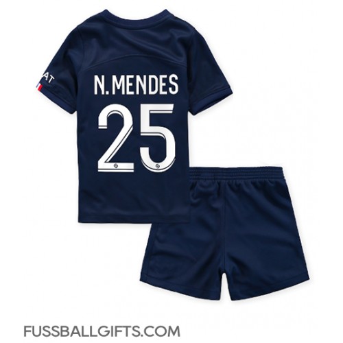 Paris Saint-Germain Nuno Mendes #25 Fußballbekleidung Heimtrikot Kinder 2022-23 Kurzarm (+ kurze hosen)